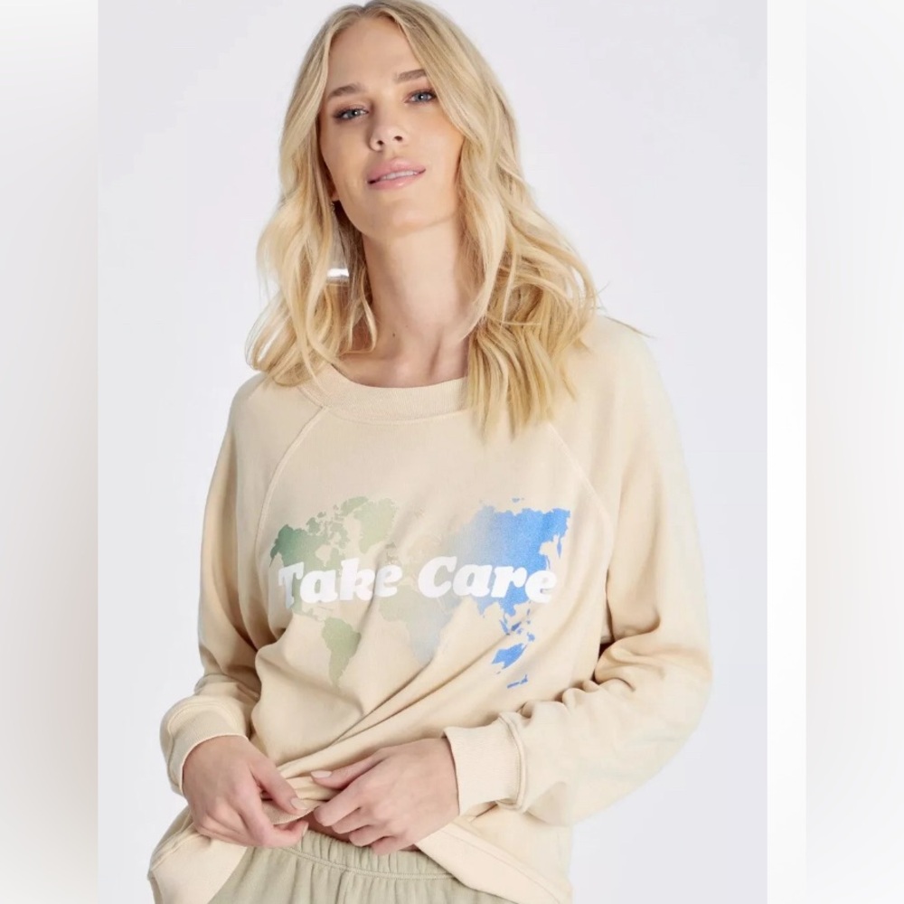 Wildfox Take Care Sommers Map Pullover Sweatshirt Wheat Beige Size S NEW $128